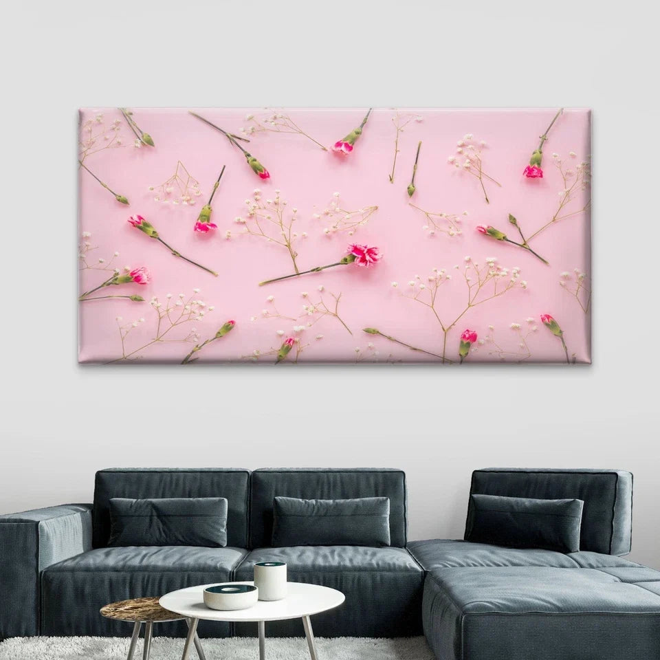 Pink Flowers With Plant Branche Wall Art Canvas Office Home Room Framed 120x60cm
