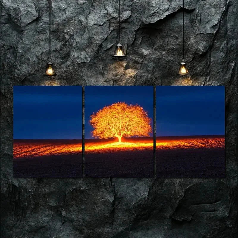 3pcs Dark Autumn Tree Light Shine Perfect Wall Art Set Canvas Framed 40x60cm - High Quality Print 100% Australian Made Wall Canvas Ready to Hang