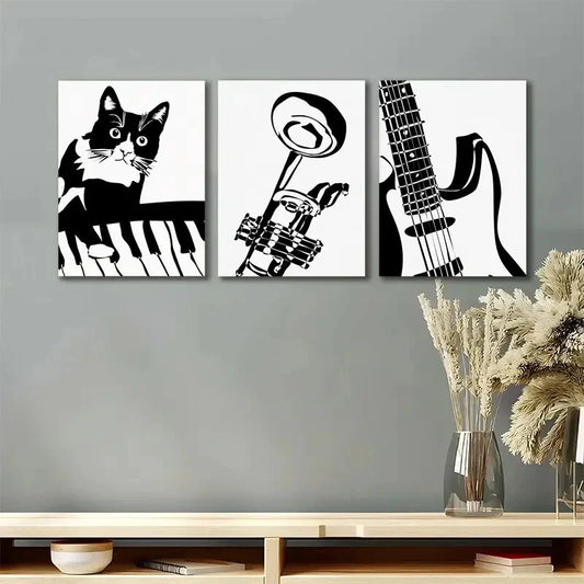 3pcs Musical Instrument Keyboard Music Metal Print Ready to Hang Art