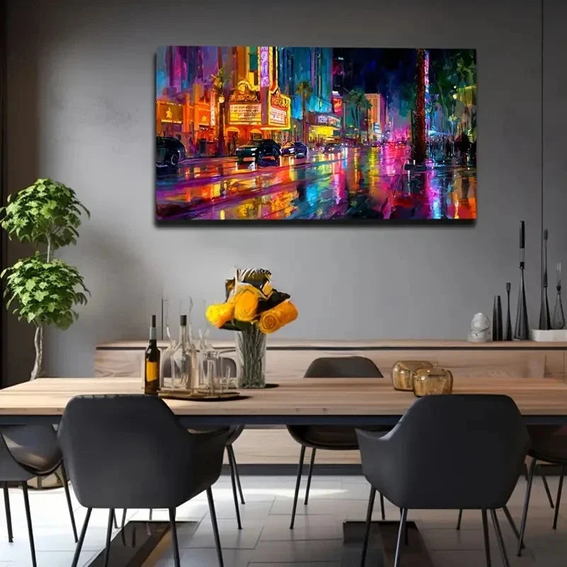 Decoration Night Bustling Neon Wall Art Canvas Office Home Room Framed 120x60cm