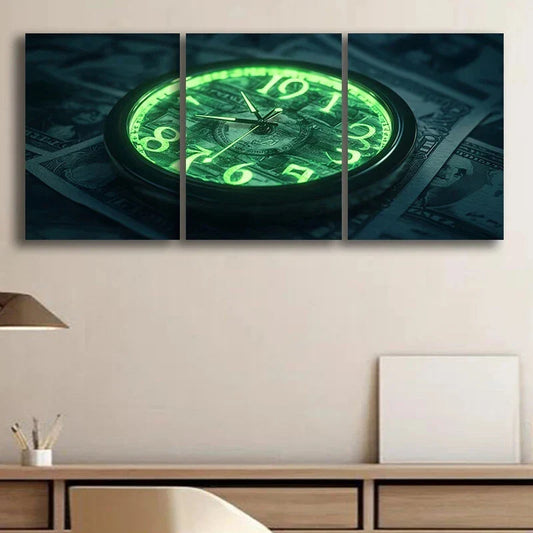 3pcs Stunning Light Green Watch & Dollars Metal Print Ready to Hang Art