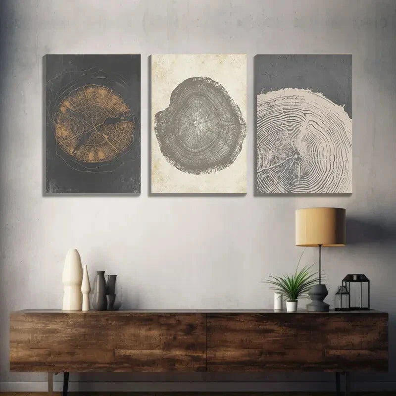 3pcs Pastel Grunge Wood Tree Rings Abstract  Wall Art Set Canvas Framed 40x60cm - High Quality Print 100% Australian Made Wall Canvas Ready to Hang