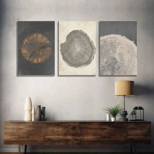 3pcs Pastel Grunge Wood Tree Rings Abstract  Wall Art Set Canvas Framed 40x60cm - High Quality Print 100% Australian Made Wall Canvas Ready to Hang