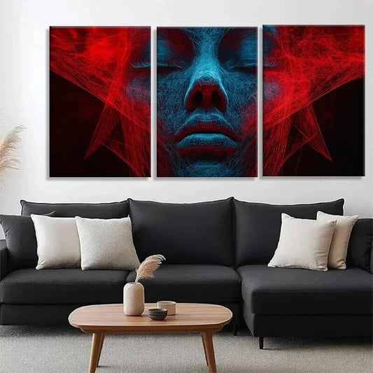3pcs Neon Red and Blue Wireframe Design Perfect Wall Art Set Canvas Framed 40x60cm - High Quality Print 100% Australian Made Wall Canvas Ready to Hang