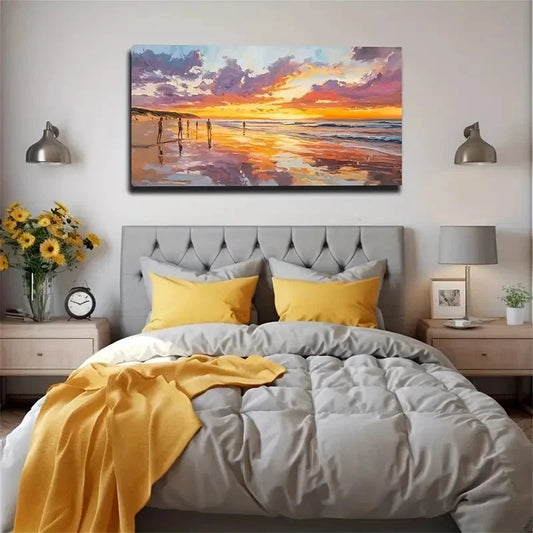 Sunset Beach Waterproof Wall Art Canvas Office Home Room Framed 80x45cm