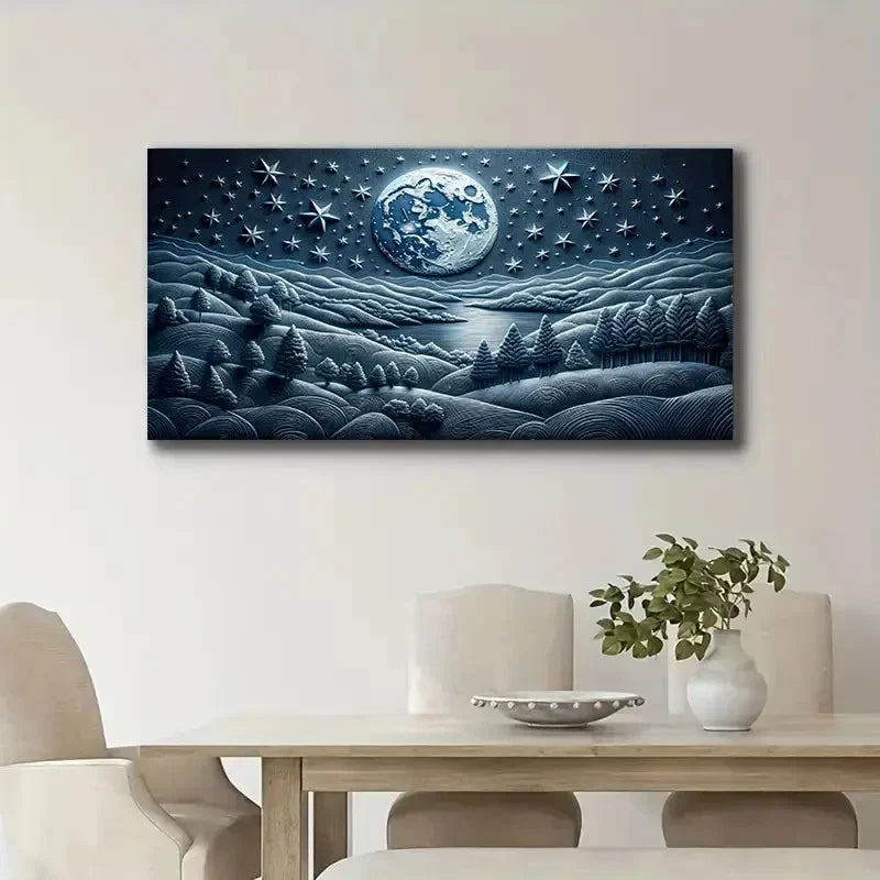 Starry Night Sky & Mountain Wall Art Canvas Office Home Room Framed 120x60cm