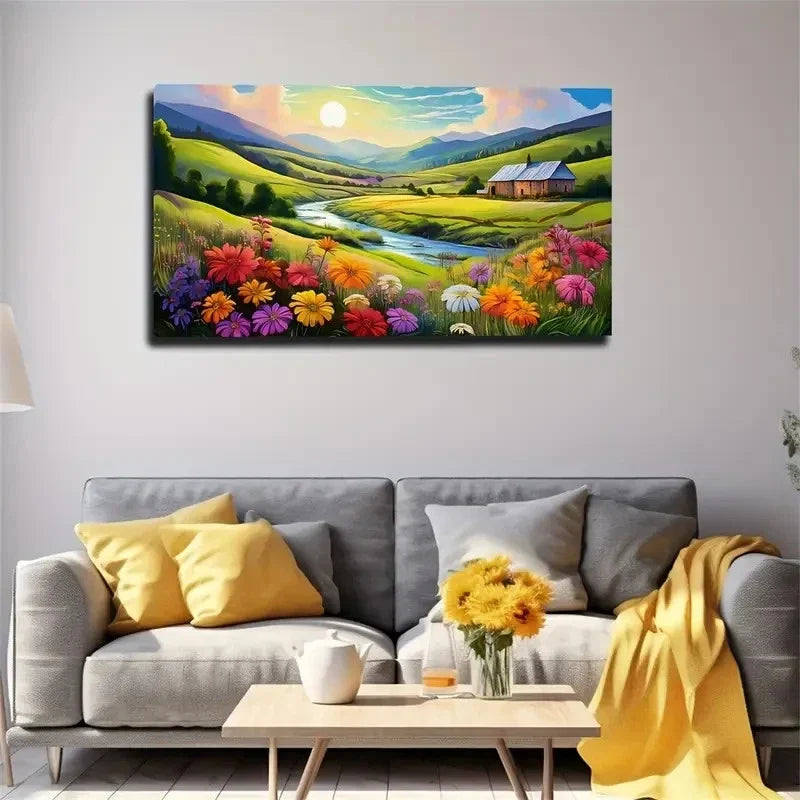 Peaceful Countryside Beautiful Wall Art Canvas Office Home Room Framed 120x60cm