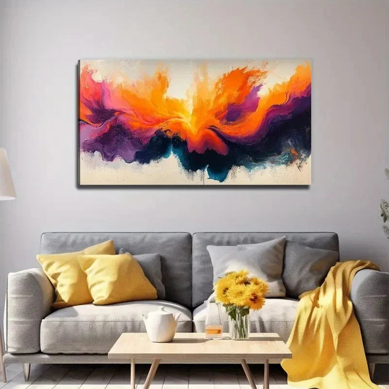 Decor With Orange Purple Blue Wall Art Canvas Office Home Room Framed 80x45cm