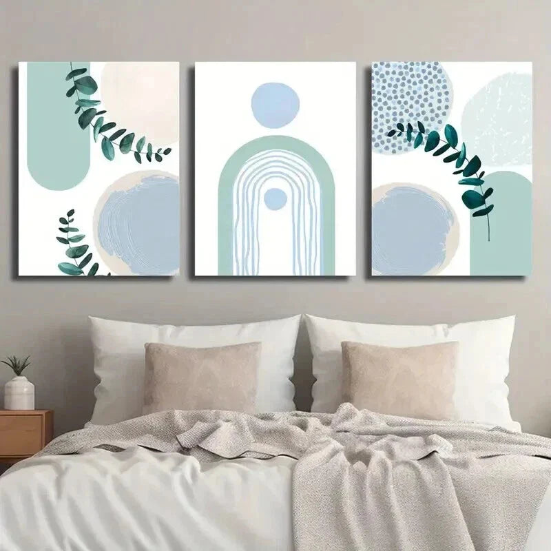 3pcs Modern Nordic Teal Botanical Leaf Wall Art Set Canvas Framed 40x60cm - High Quality Print 100% Australian Made Wall Canvas Ready to Hang