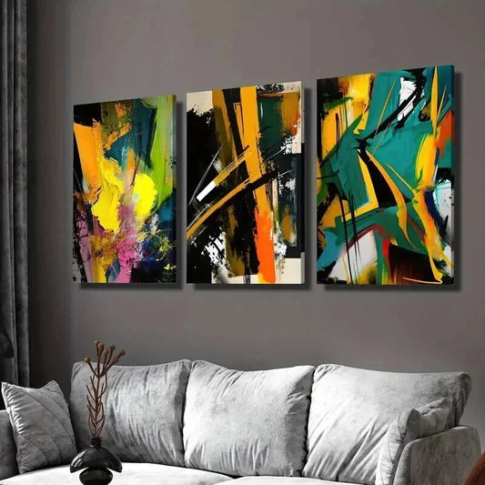 3pcs Abstract Colorful Paint Background Wall Art Set Canvas Framed 40x60cm - High Quality Print 100% Australian Made Wall Canvas Ready to Hang