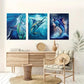3pcs Blue Marlin Watercolor Blue Metal Print Ready to Hang Art