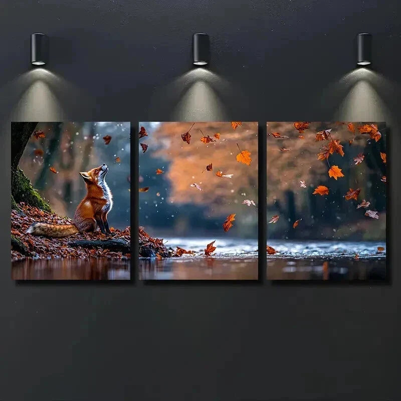 3pcs A Red Fox Is Sitting on River Bank Wall Art Set Canvas Framed 40x60cm - High Quality Print 100% Australian Made Wall Canvas Ready to Hang