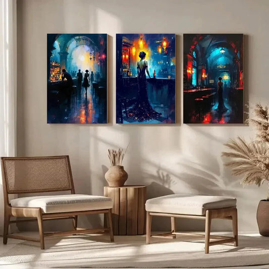 3pcs Bar & Lounge Classic Modern Speakeasy Metal Print Ready to Hang Art