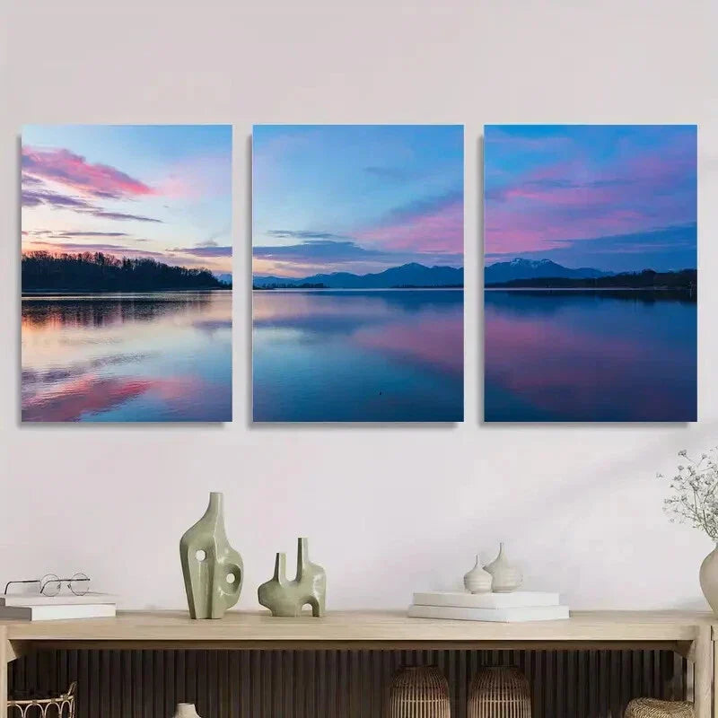 3pcs Serene Sunset Reflections Modern Metal Print Ready to Hang Art