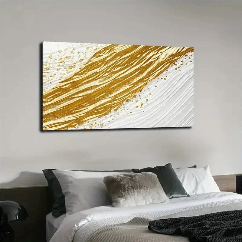 Golden On White Background Wall Art Canvas Office Home Room Framed 120x60cm