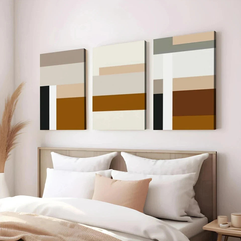 3pcs Modern Geometric Abstract Art Beige Gold Wall Art Set Canvas Framed 40x60cm - High Quality Print 100% Australian Made Wall Canvas Ready to Hang