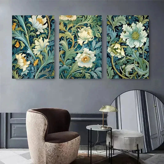 3pcs Soft Blue & Yellow Botanical Prints Metal Print Ready to Hang Art