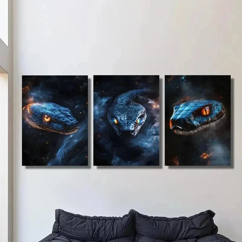 3pcs Fantasy Snakes with Neon Glow Wall Art Set Canvas Framed 40x60cm - High Quality Print 100% Australian Made Wall Canvas Ready to Hang