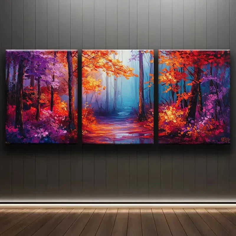 3pcs Autumn Forest Colorful Nature Perfect Wall Art Set Canvas Framed 40x60cm - High Quality Print 100% Australian Made Wall Canvas Ready to Hang