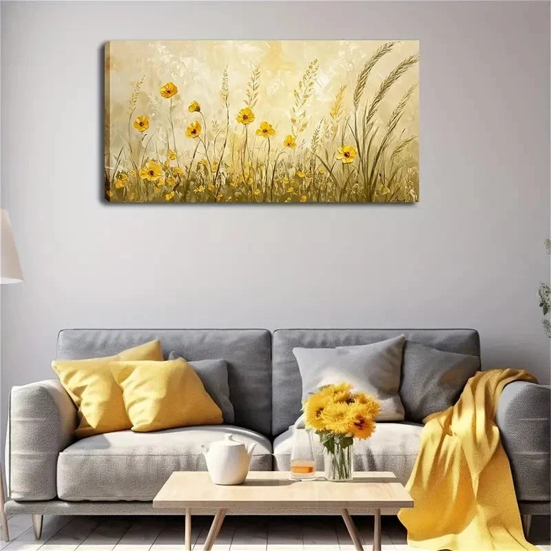 Vibrant Yellow and Green Wall Art canvas office home room framed 120x60cm