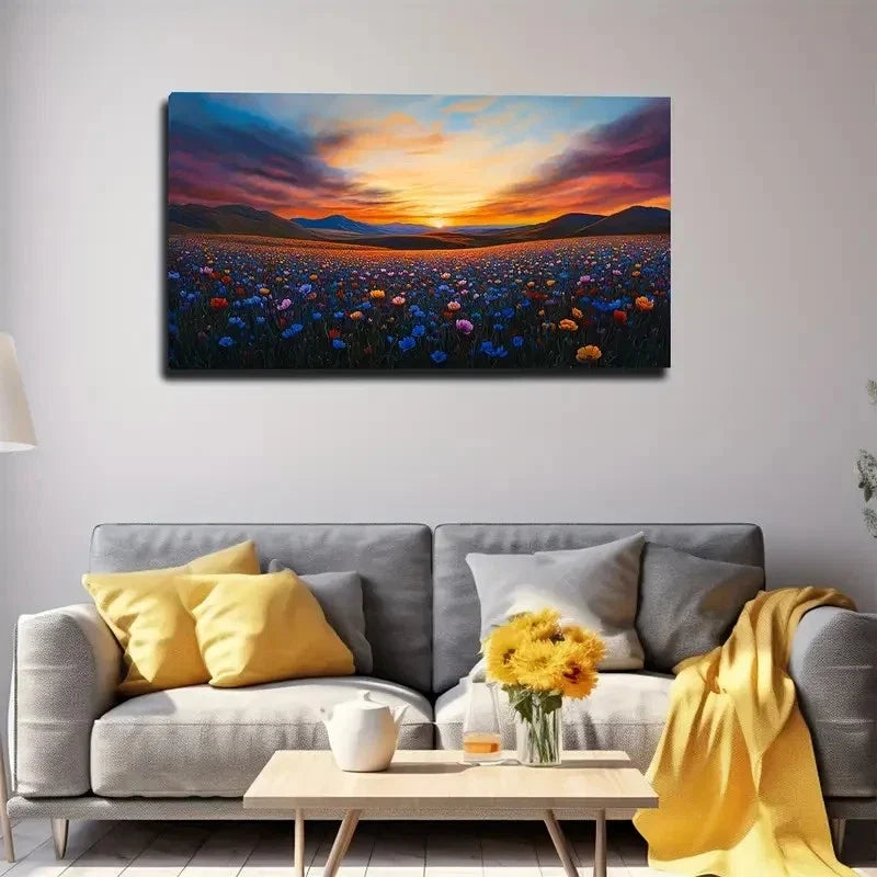 Vibrant Orange Sky Garden Wall Art canvas office home room framed 120x60cm