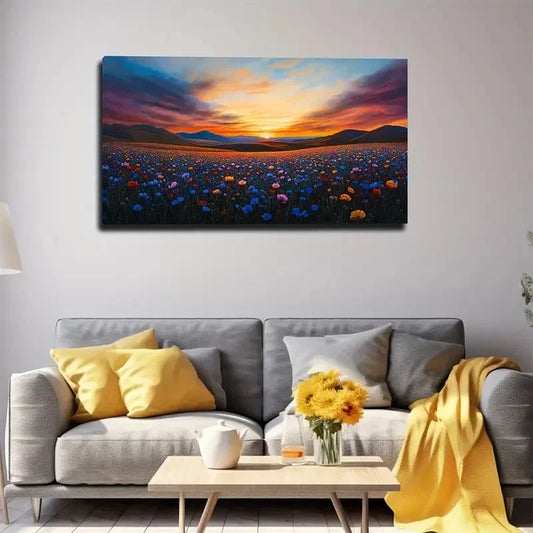 Vibrant Orange Sky Garden Wall Art canvas office home room framed 120x60cm