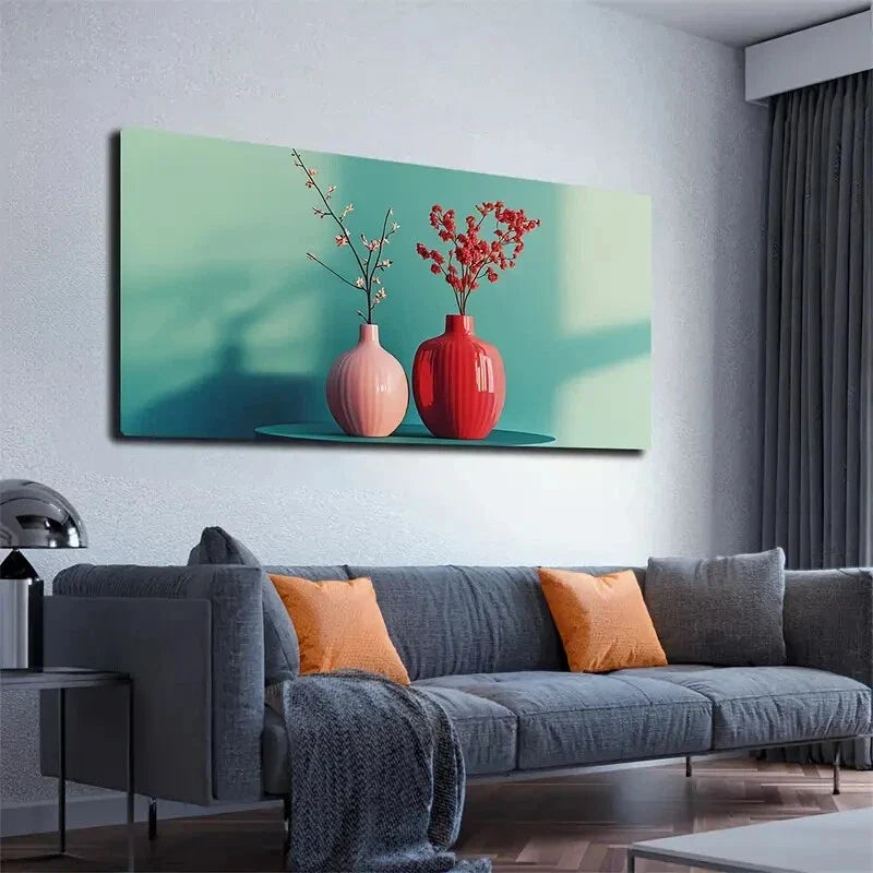 Vase Plum Blossom Design Red Wall Art Canvas Office Home Room Framed 120x60cm