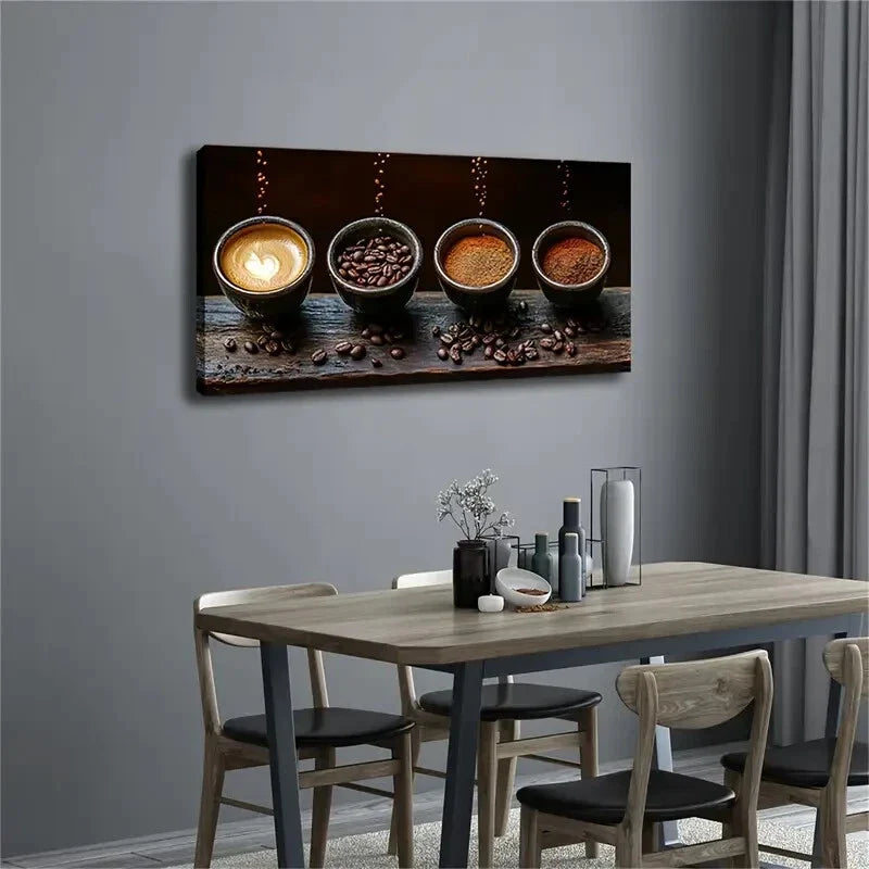 Coffee Cocoa Powder Minimalist Wall Art Canvas Office Home Room Framed 80x45cm