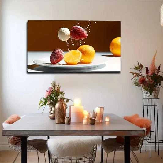 Strawberries Lemons Suspended Wall Art Canvas Office Home Room Framed 120x60cm