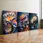 3pcs Modern Colourful Florals & Leaves Blue Gold Wall Art Set Canvas Framed 40x60cm - High Quality Print 100% Australian Made Wall Canvas Ready to Hang
