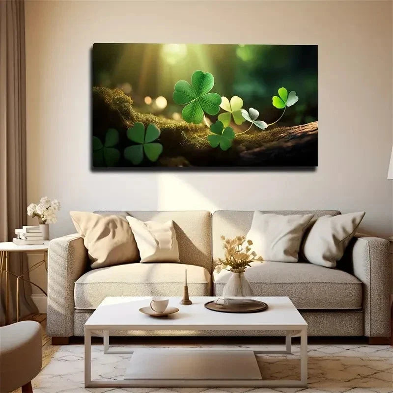 Romantic Four-Leaf Clovers Wall Art Canvas Office Home Room Framed 80x45cm