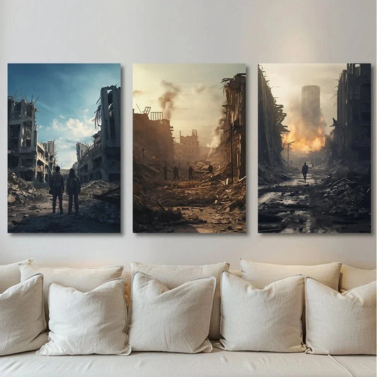3pcs Modern City Ruins Murals Metal Print Ready to Hang Art