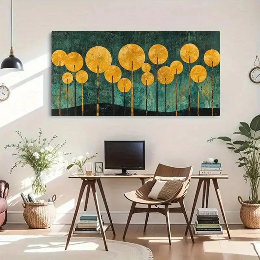 Modern Abstract Geometric Trees Wall Art Canvas Office Home Room Framed 80x45cm