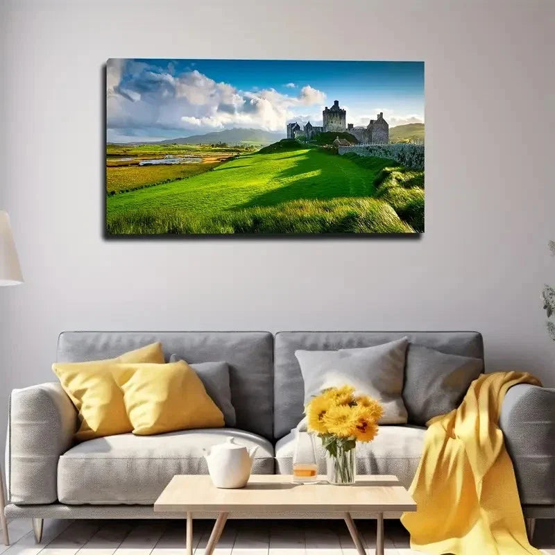 Castle On The Prairie Wall Art Canvas Office Home Room Framed 80x45cm