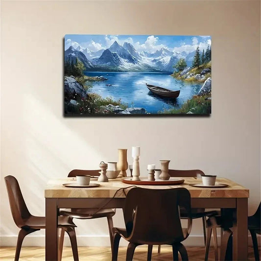 Serene Lake And Mountain Decor Wall Art Canvas Office Home Room Framed 120x60cm