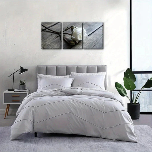 3pcs White Rose Flowers Giclee Metal Print Ready to Hang Art