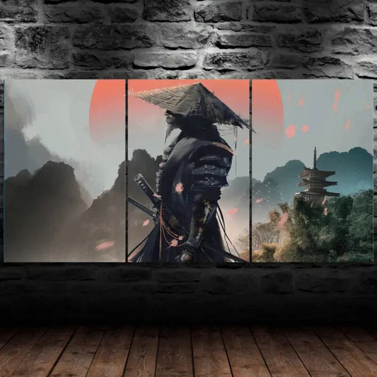 3pcs Samurai Sword Black Themed Metal Print Ready to Hang Art
