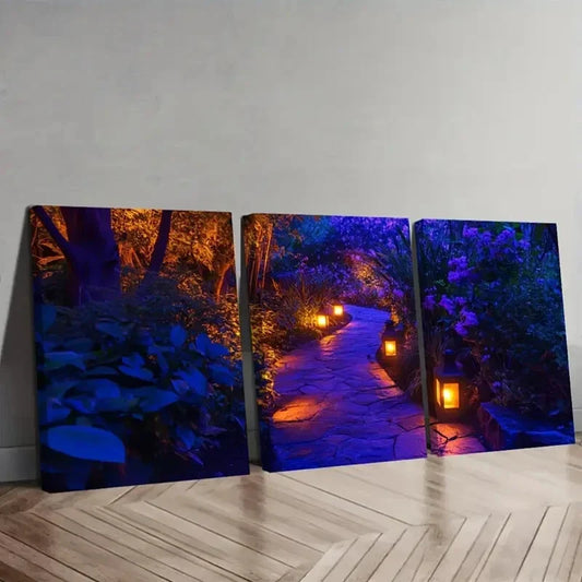 3pcs Twilight Garden Pathway Wall Art Set Canvas Framed 40x60cm - High Quality Print 100% Australian Made Wall Canvas Ready to Hang