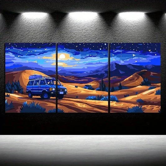 3pcs Desert Modern Mountain Yellow Sun Metal Print Ready to Hang Art
