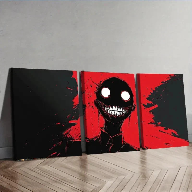 3pcs Red Monster Face Fear Danger Dark Perfect Wall Art Set Canvas Framed 40x60cm - High Quality Print 100% Australian Made Wall Canvas Ready to Hang