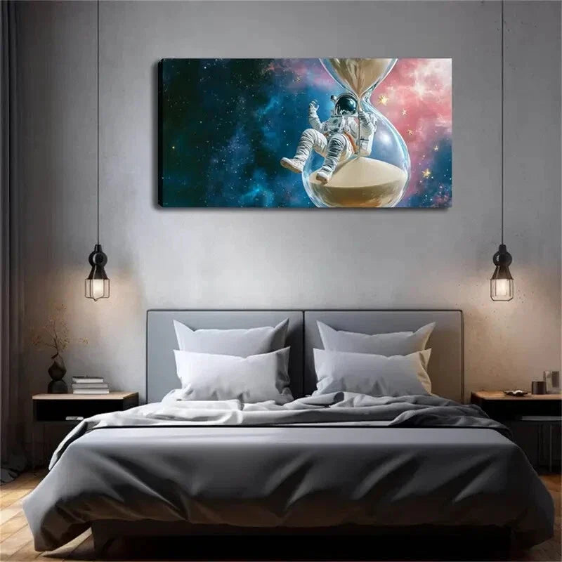 Astronaut Hourglass Cosmic Wall Art Canvas Office Home Room Framed 120x60cm