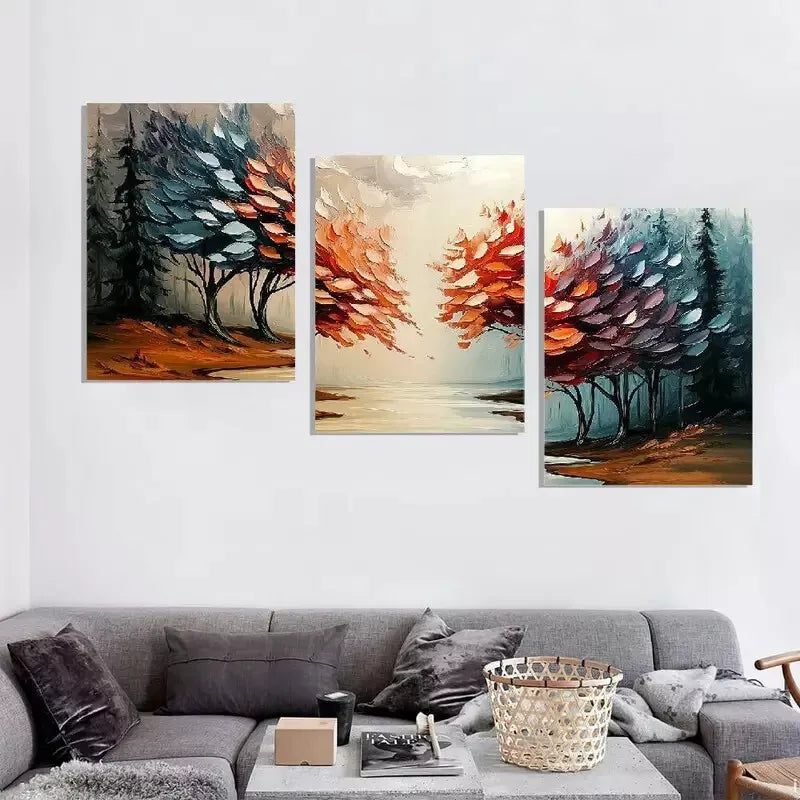 3pcs Modern Elegant Abstract Forest Triptych Wall Art Set Canvas Framed 40x60cm - High Quality Print 100% Australian Made Wall Canvas Ready to Hang