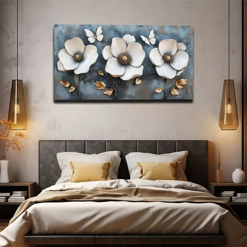 Golden Leaves Distributed Wall Art Canvas Office Home Room Framed 120x60cm
