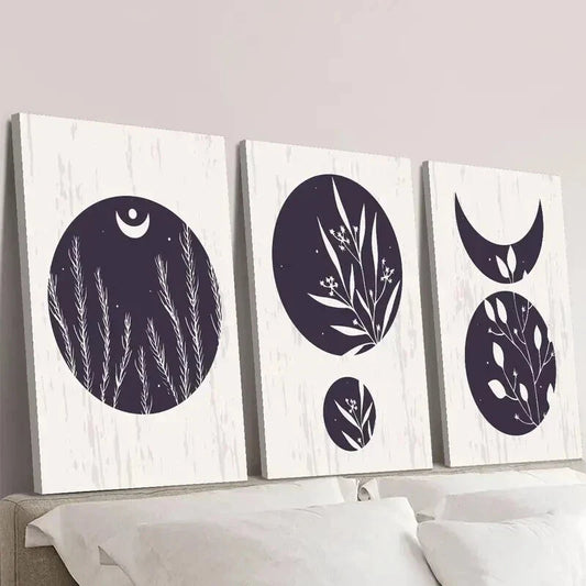 3pcs Modern Abstract Moon Leaves Decoration Wall Art Set Canvas Framed 40x60cm - High Quality Print 100% Australian Made Wall Canvas Ready to Hang