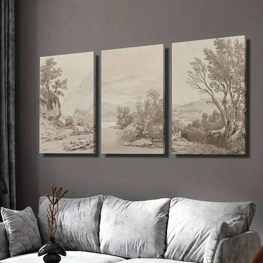3pcs Classical Vintage Countryside Landscape Wall Art Set Canvas Framed 40x60cm - High Quality Print 100% Australian Made Wall Canvas Ready to Hang