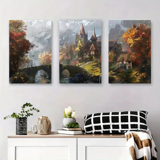 3pcs Dreamy Autumn Scenery, Nature Metal Print Ready to Hang Art