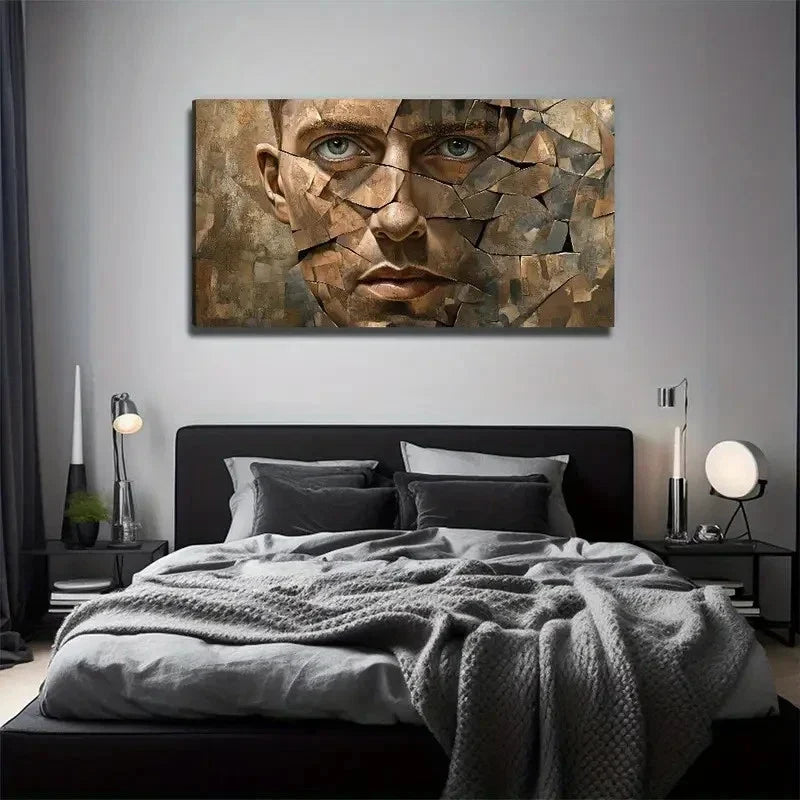 Block Face Abstract Cracked Wall Art Canvas Office Home Room Framed 120x60cm