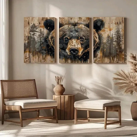 3pcs Grizzly Bear Wildlife Farmhouse Metal Print Ready to Hang Art