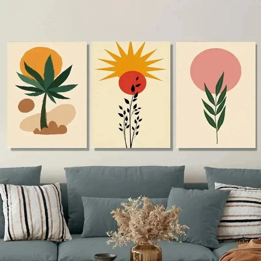 3pcs Boho Style Modern Abstract Tree Wall Art Set Canvas Framed 40x60cm - High Quality Print 100% Australian Made Wall Canvas Ready to Hang