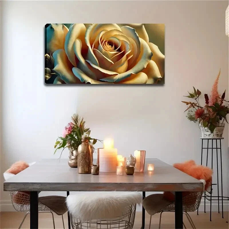 Bohemian Style Golden Rose Wall Art Canvas Office Home Room Framed 120x60cm